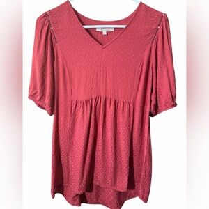 My Danielle Women's V-Neck Textured Top -Deep rose